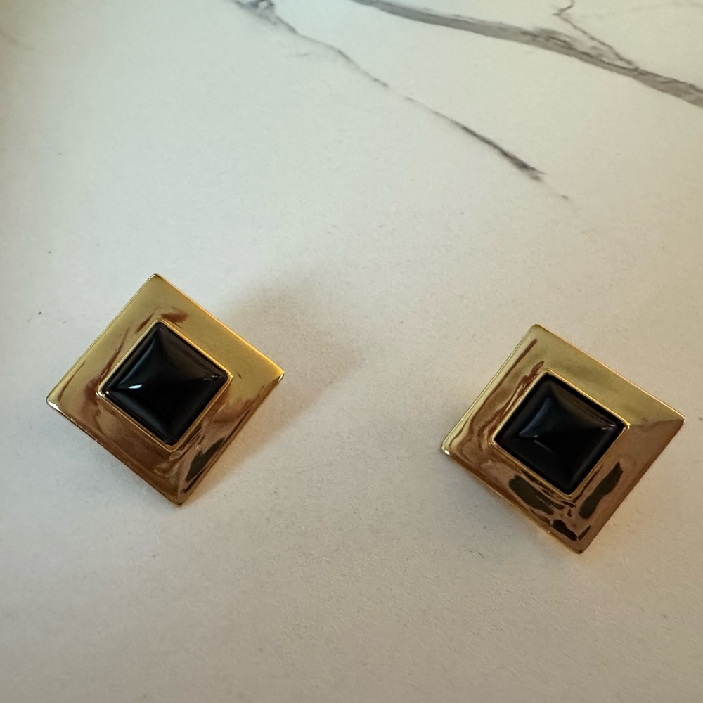 Saint Laurent Vintage Gold and Black Square Earrings